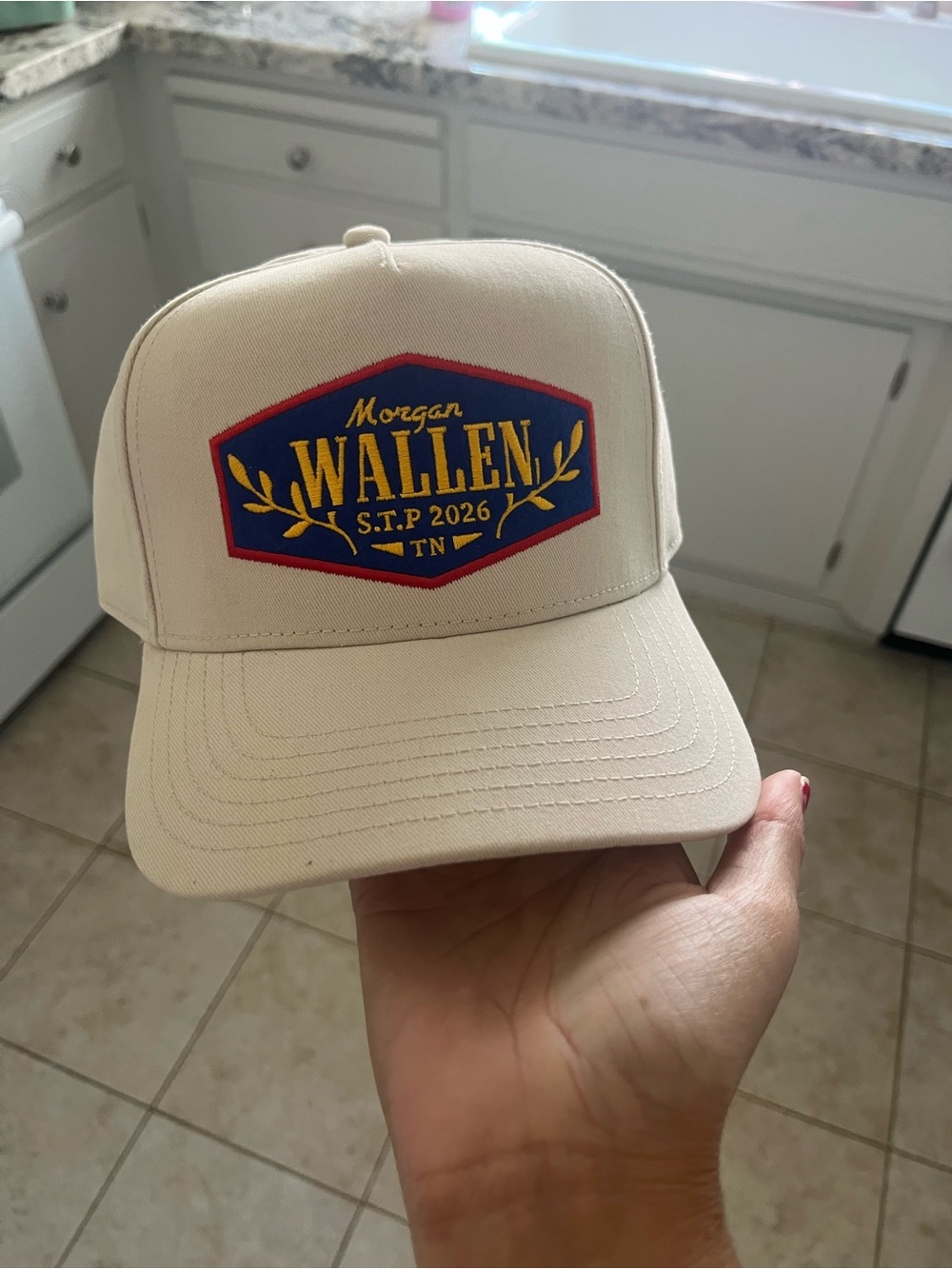Morgan Wallen Beige 2026 Tour Patch Trucker Hat